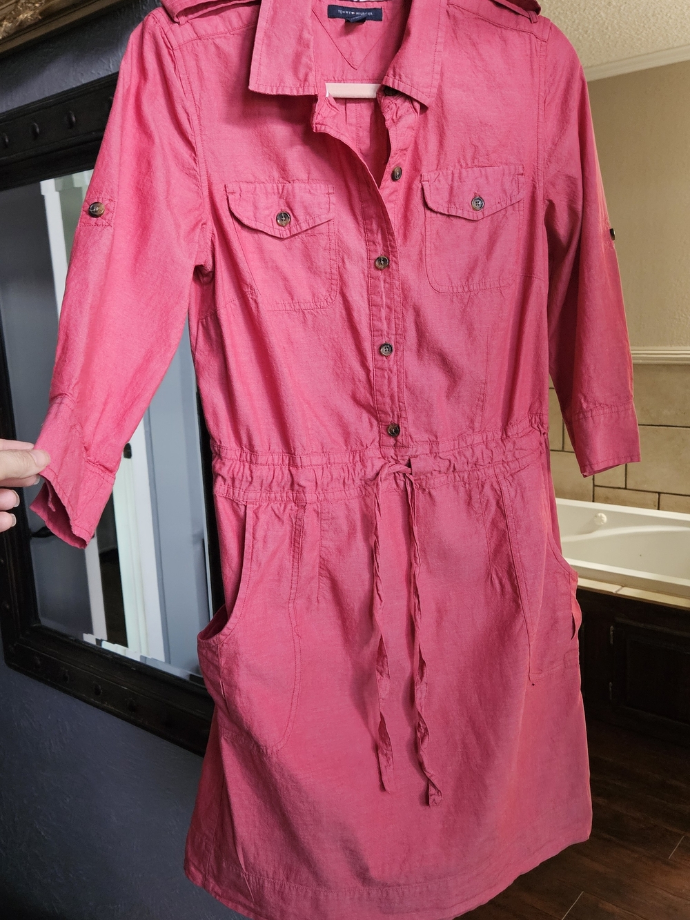 Tommy Hilfiger Red Drawstring Shirt Dress